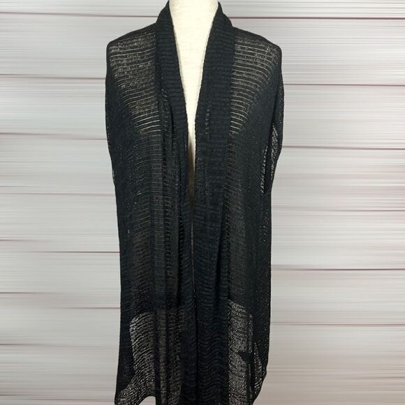 Donna Karan Open Front Sleeveless Semi-Sheer Draped Cozy Long Cardigan M - Picture 4 of 12